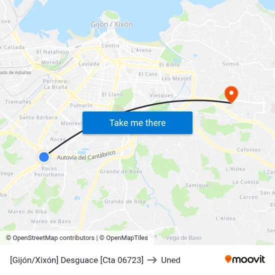 [Gijón/Xixón]  Desguace [Cta 06723] to Uned map