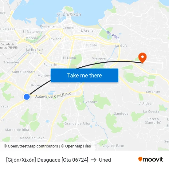 [Gijón/Xixón]  Desguace [Cta 06724] to Uned map