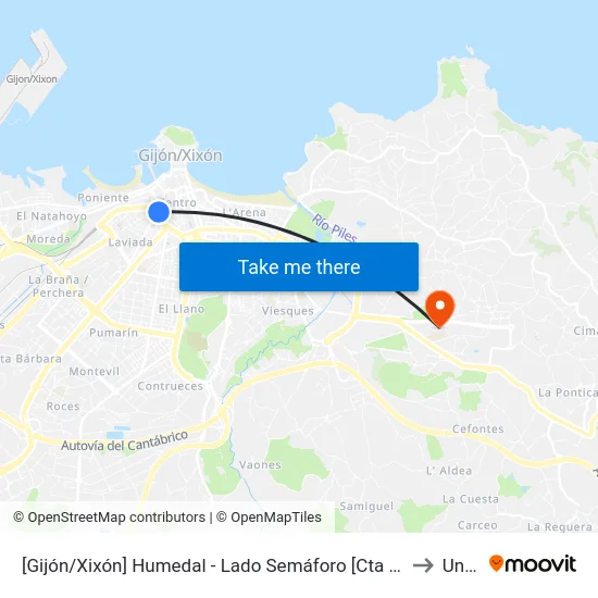 [Gijón/Xixón]  Humedal - Lado Semáforo [Cta 06814] to Uned map
