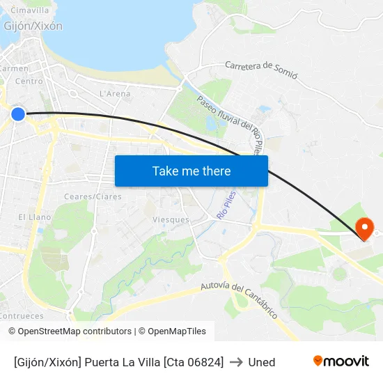 [Gijón/Xixón]  Puerta La Villa [Cta 06824] to Uned map