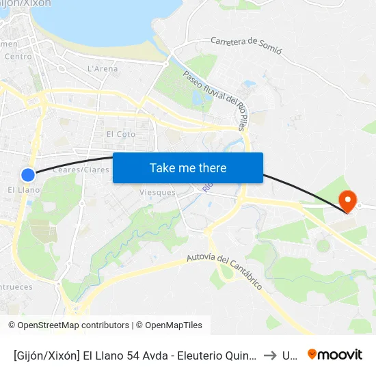 [Gijón/Xixón]  El Llano 54 Avda - Eleuterio Quintanilla [Cta 06857] to Uned map