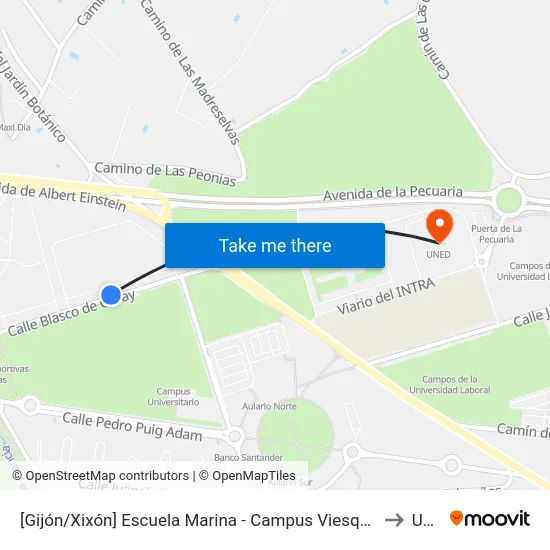 [Gijón/Xixón]  Escuela Marina - Campus Viesques [Cta 06902] to Uned map