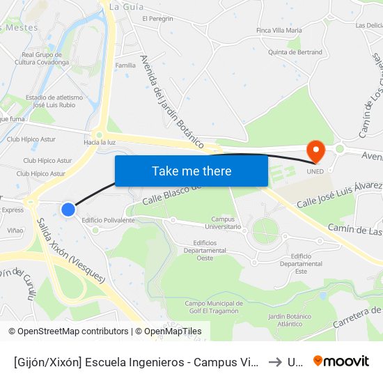 [Gijón/Xixón]  Escuela Ingenieros - Campus Viesques [Cta 06903] to Uned map
