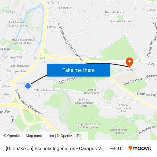 [Gijón/Xixón]  Escuela Ingenieros - Campus Viesques [Cta 06903] to Uned map