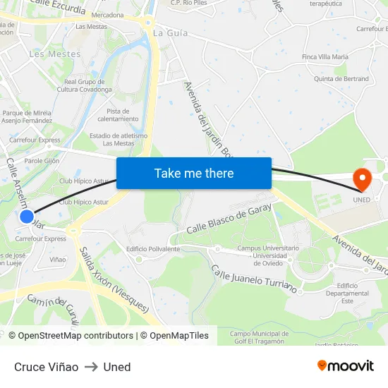 Cruce Viñao to Uned map