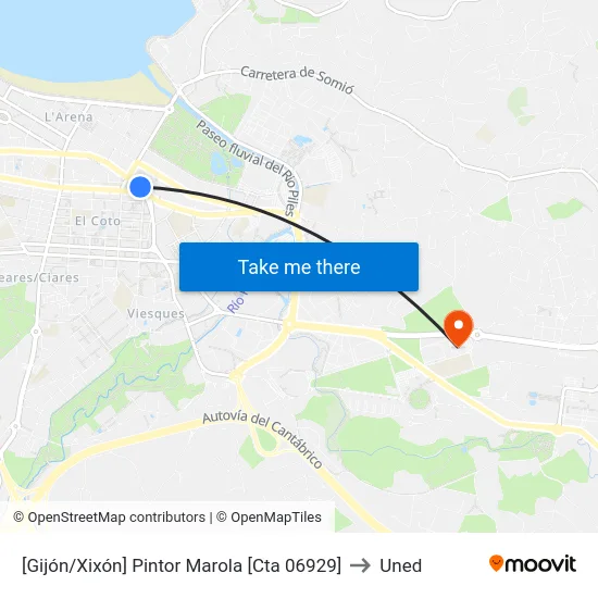 [Gijón/Xixón]  Pintor Marola [Cta 06929] to Uned map
