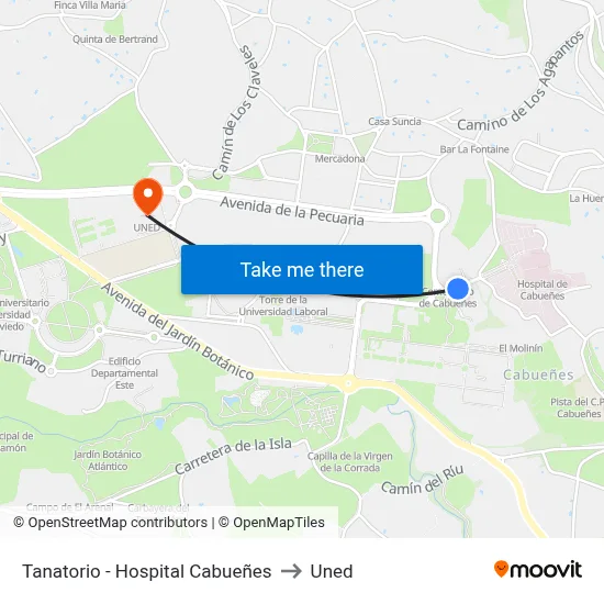 Tanatorio - Hospital Cabueñes to Uned map