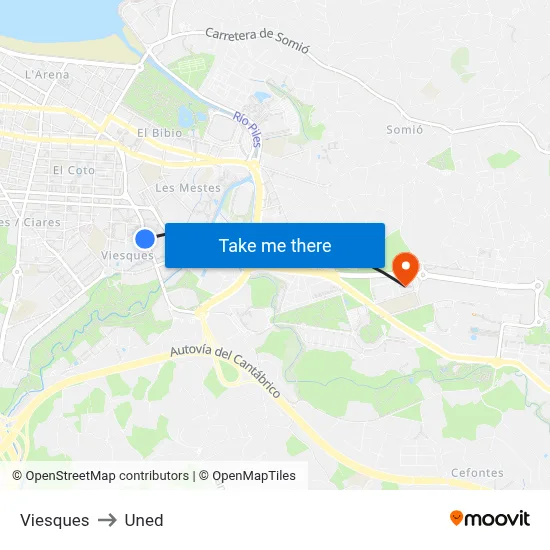Viesques to Uned map