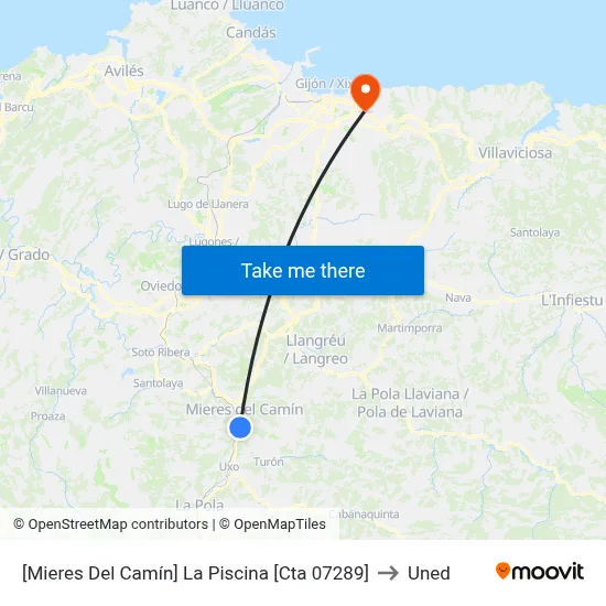 [Mieres Del Camín]  La Piscina [Cta 07289] to Uned map