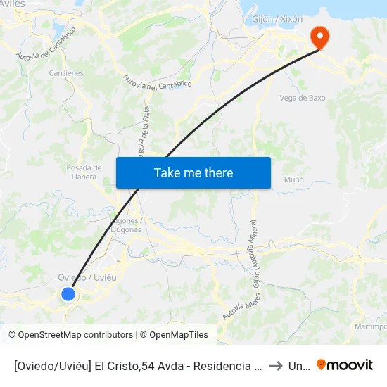 [Oviedo/Uviéu]  El Cristo,54 Avda - Residencia [Cta 07308] to Uned map