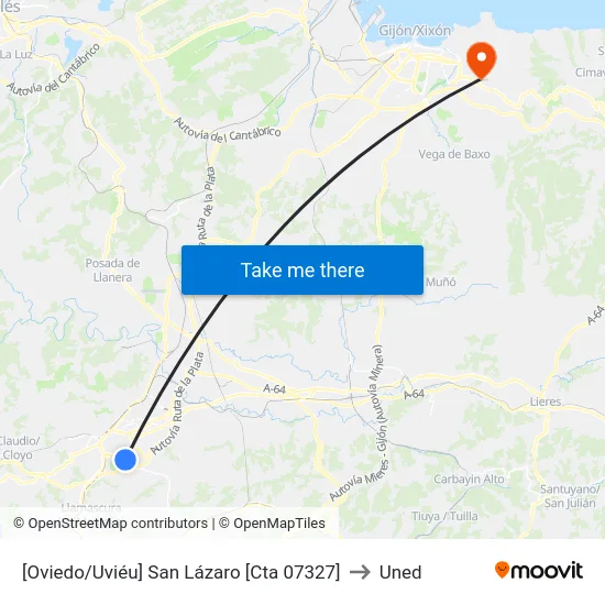[Oviedo/Uviéu]  San Lázaro [Cta 07327] to Uned map