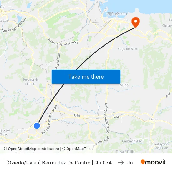 [Oviedo/Uviéu]  Bermúdez De Castro [Cta 07422] to Uned map