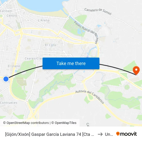 [Gijón/Xixón]  Gaspar García Laviana 74 [Cta 07427] to Uned map