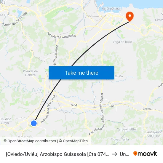 [Oviedo/Uviéu]  Arzobispo Guisasola [Cta 07446] to Uned map