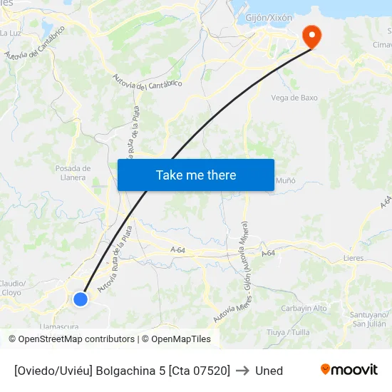 [Oviedo/Uviéu]  Bolgachina 5 [Cta 07520] to Uned map