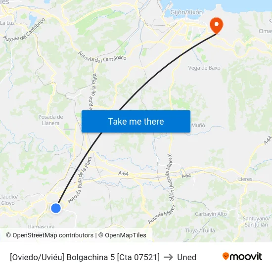 [Oviedo/Uviéu]  Bolgachina 5 [Cta 07521] to Uned map