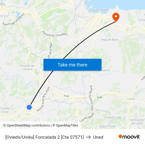 [Oviedo/Uviéu]  Foncalada 2 [Cta 07571] to Uned map