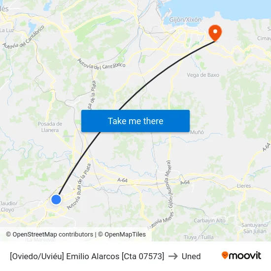 [Oviedo/Uviéu]  Emilio Alarcos [Cta 07573] to Uned map