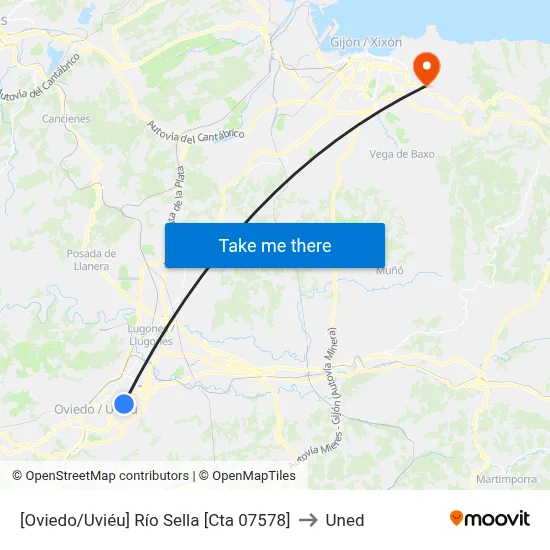 [Oviedo/Uviéu]  Río Sella [Cta 07578] to Uned map
