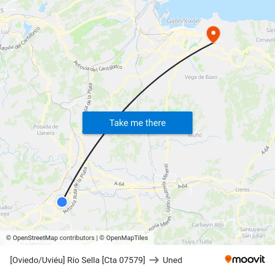 [Oviedo/Uviéu]  Río Sella [Cta 07579] to Uned map