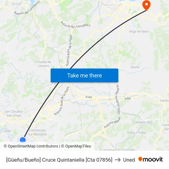 [Güeñu/Bueño]  Cruce Quintaniella [Cta 07856] to Uned map