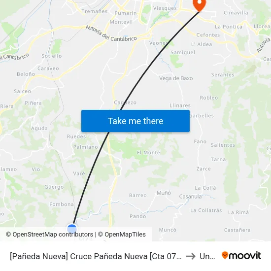 [Pañeda Nueva]  Cruce Pañeda Nueva [Cta 07992] to Uned map