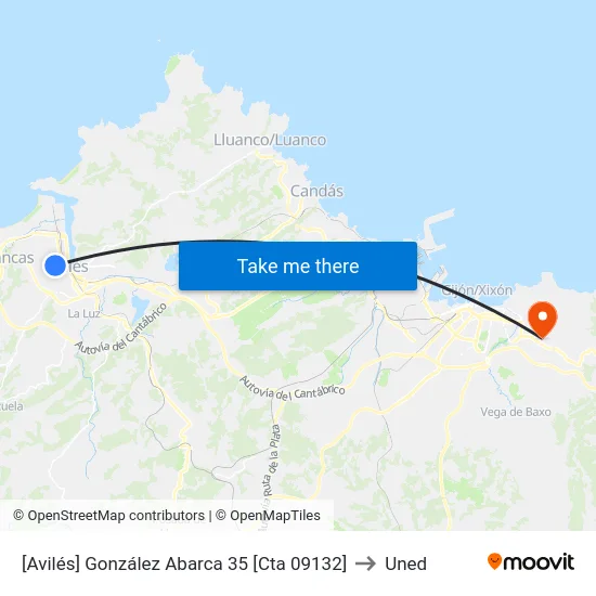 [Avilés]  González Abarca 35 [Cta 09132] to Uned map