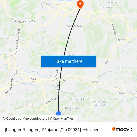 [Llangréu/Langreo]  Pénjamo [Cta 09981] to Uned map