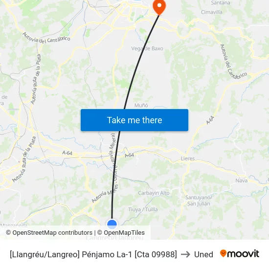 [Llangréu/Langreo]  Pénjamo La-1 [Cta 09988] to Uned map