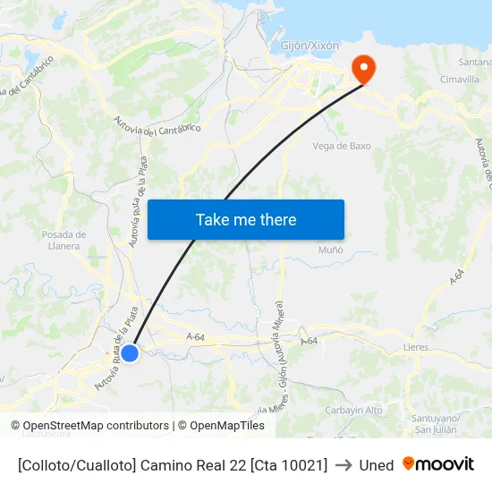 [Colloto/Cualloto]  Camino Real 22 [Cta 10021] to Uned map