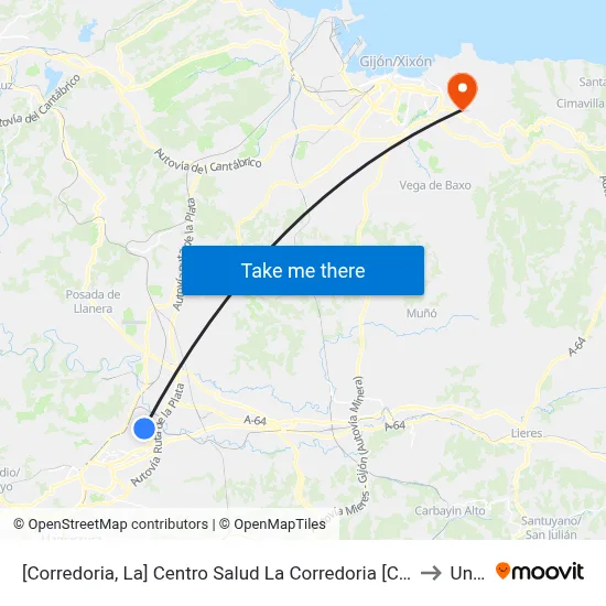 [Corredoria, La]  Centro Salud La Corredoria [Cta 16867] to Uned map