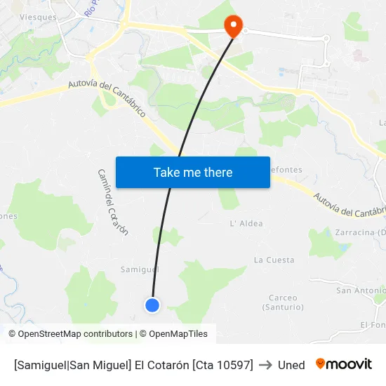 [Samiguel|San Miguel]  El Cotarón [Cta 10597] to Uned map