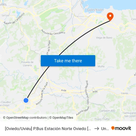 [Oviedo/Uviéu]  P.Bus Estación Norte Oviedo [Cta 21430] to Uned map