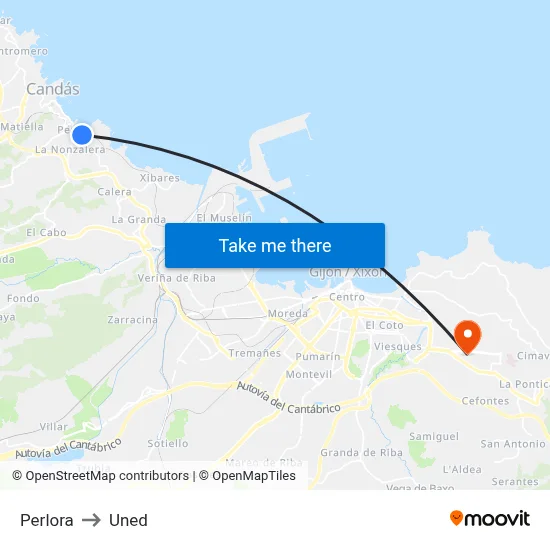 Perlora to Uned map