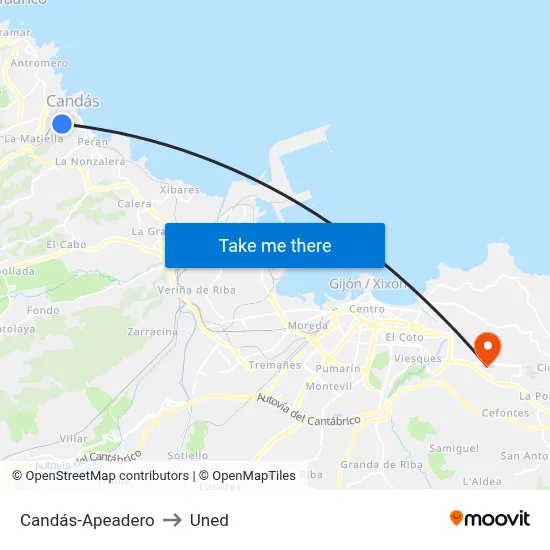 Candás-Apeadero to Uned map