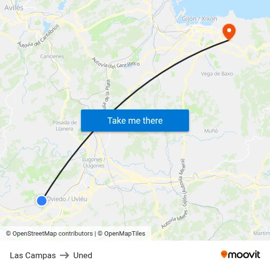 Las Campas to Uned map