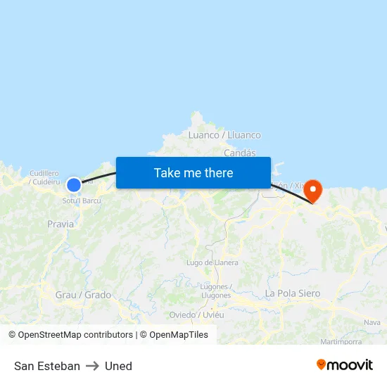 San Esteban to Uned map
