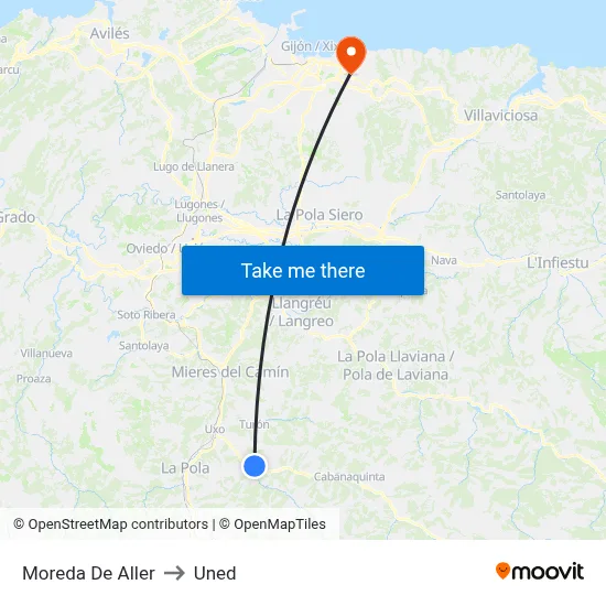 Moreda De Aller to Uned map