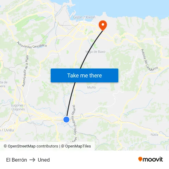 El Berrón to Uned map