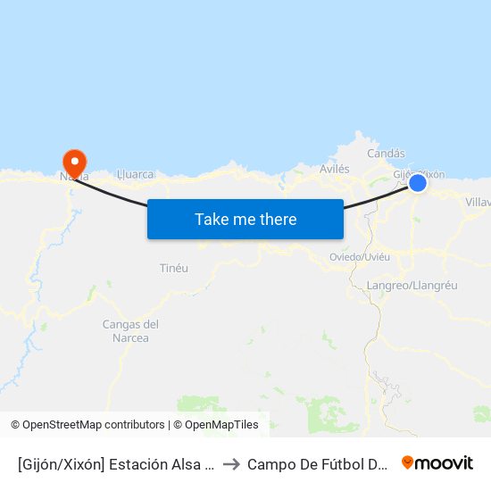 [Gijón/Xixón]  Estación Alsa [Cta 00784] to Campo De Fútbol De El Pardo map
