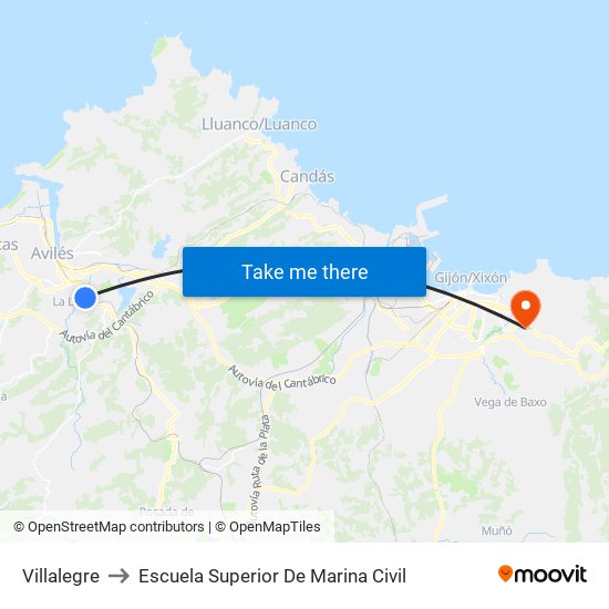 Villalegre to Escuela Superior De Marina Civil map