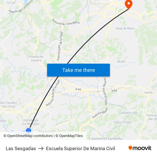 Las Sesgadas to Escuela Superior De Marina Civil map