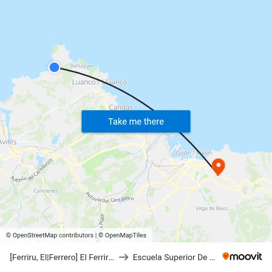 [Ferriru, El|Ferrero]  El Ferriru [Cta 00320] to Escuela Superior De Marina Civil map