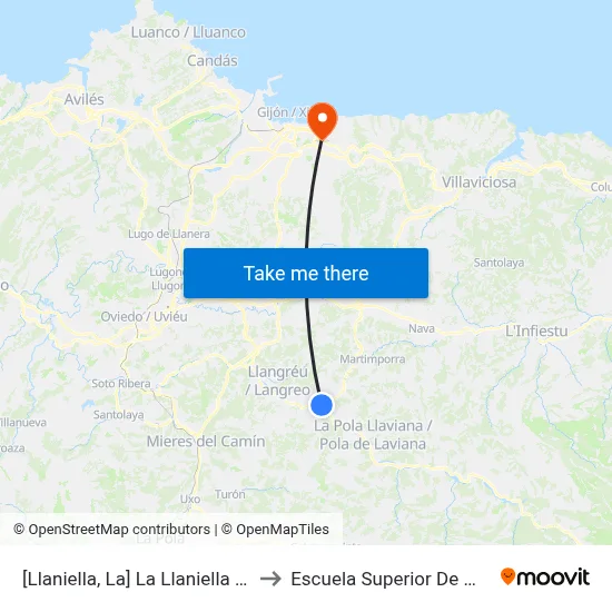 [Llaniella, La]  La Llaniella [Cta 00344] to Escuela Superior De Marina Civil map