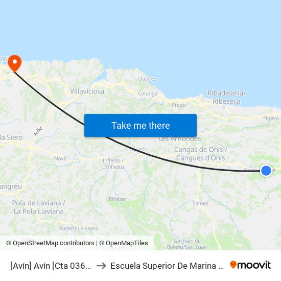 [Avín]  Avín [Cta 03634] to Escuela Superior De Marina Civil map