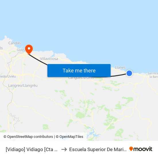 [Vidiago]  Vidiago [Cta 03696] to Escuela Superior De Marina Civil map