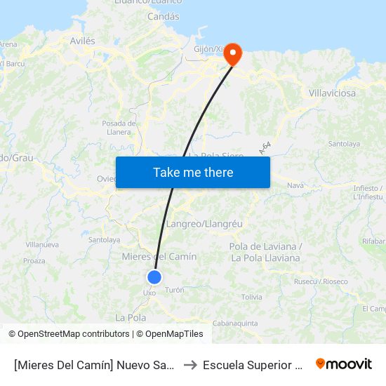 [Mieres Del Camín]  Nuevo Santullano [Cta 06167] to Escuela Superior De Marina Civil map