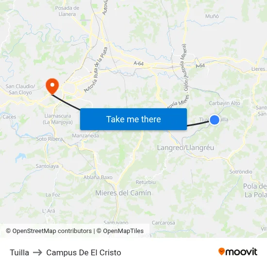 Tuilla to Campus De El Cristo map