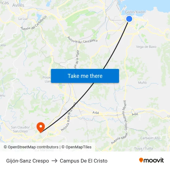 Gijón-Sanz Crespo to Campus De El Cristo map
