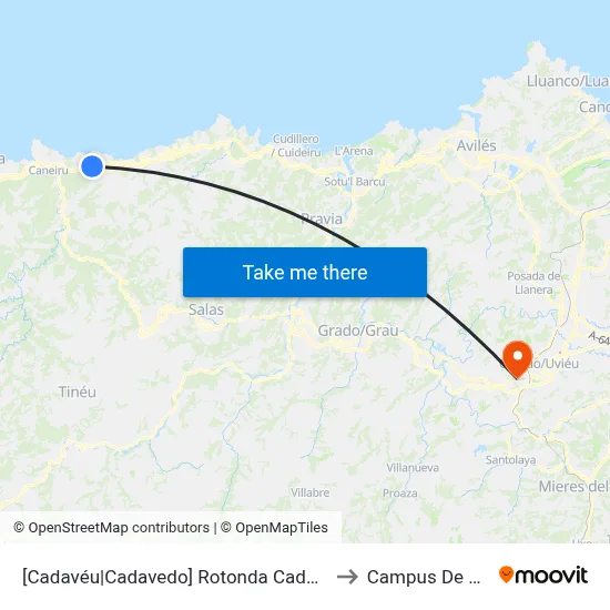 [Cadavéu|Cadavedo]  Rotonda Cadavéu [Cta 16975] to Campus De El Cristo map